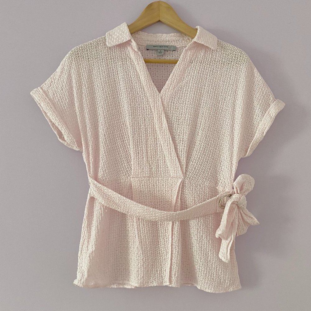 Andrew Marc Baby Pink Cotton Eyelet Top Size S